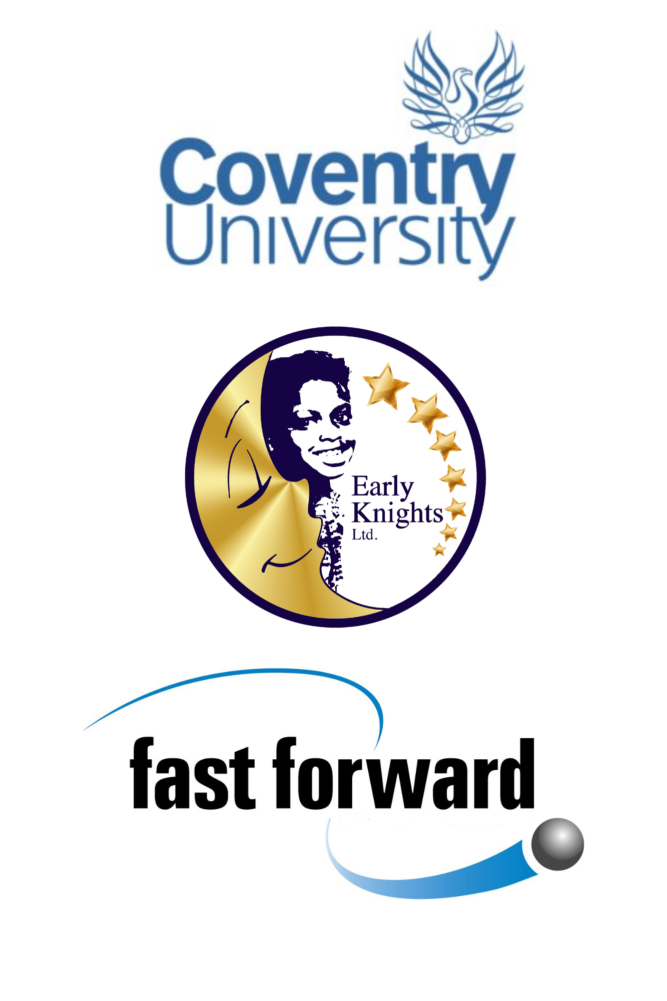 Coventry University, Early Knights Ltd, FastFoward logos 